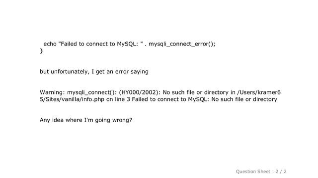 MySQL : Warning: mysqli_connect(): (HY000/2002): No such file or directory смотреть онлайн