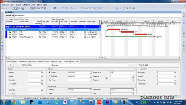 Level of Effort Percent Complete - Primavera P6 Tutorial смотреть онлайн