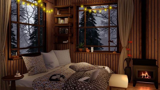 Cozy Cabin Bedroom Ambience with Heavy Rain & Fireplace Sounds for Sleep, Study and Relax смотреть онлайн