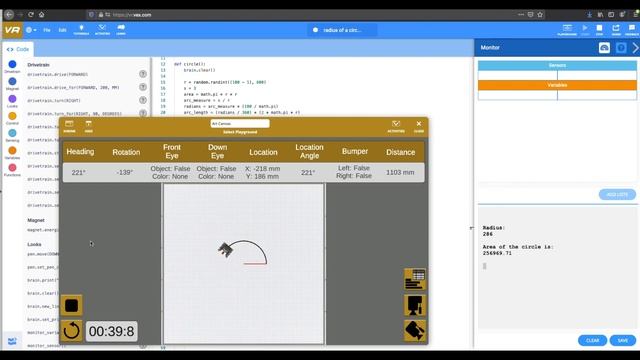 Draw a perfect circle and calculate area of the Circle (Python VEXCode VR) смотреть онлайн