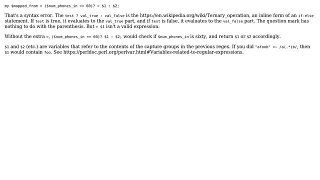 What does '(...)? = $1 : $2' do in Perl? (3 Solutions!!) смотреть онлайн
