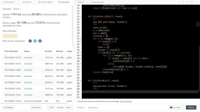 leetcode 15. 3Sum - two-pointer trick, and set/dict ADT and check, and their tweaks смотреть онлайн