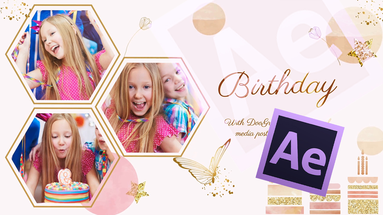 Детское слайд-шоу на день рождения Birthday Slideshow Gold butterfly videohive смотреть онлайн