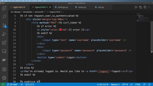 25 - Django Logout View - Python & Django 3.2 Tutorial Series смотреть онлайн