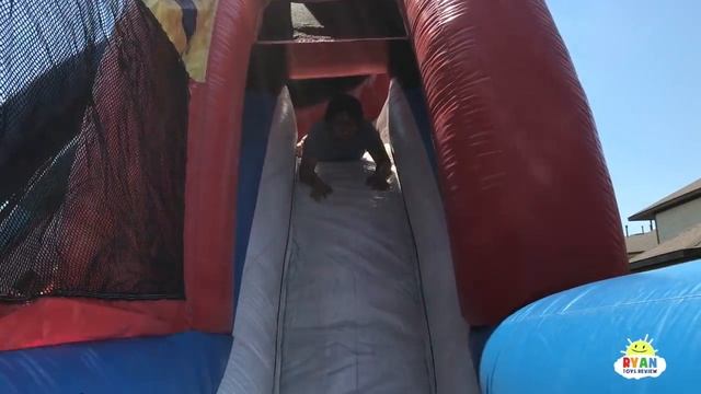 HUGE EGGS SURPRISE TOYS CHALLENGE for kids on inflatable slides смотреть онлайн
