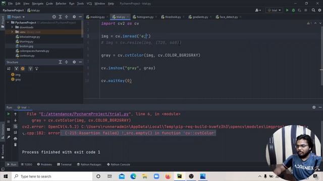 cv2.error: error: (-215:Assertion failed) !_src.empty() in function 'cv::cvtColor' смотреть онлайн