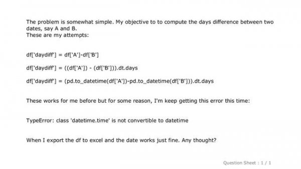Pandas : TypeError: class 'datetime.time' is not convertible to datetime