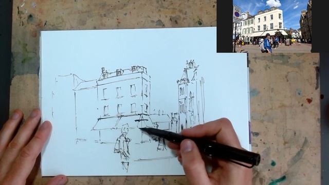 Simple Urban Sketch in Ink - A Busy Street Scene смотреть онлайн