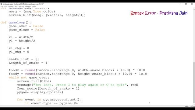 Snake Game Using Python code 2020 | Pygame | Mini Project In Python | Syntax Error - Pratiksha Jain смотреть онлайн