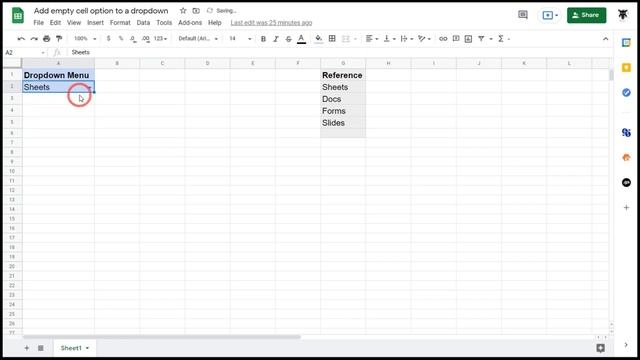 Add an empty space option to a dropdown menu in Google Sheets смотреть онлайн