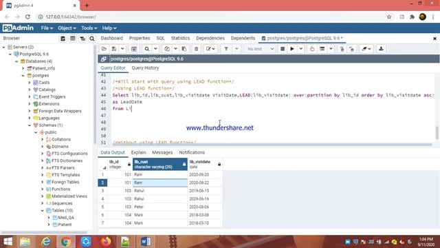 Example Sql-1 using LEAD function and without using LEAD function in PostgreSql with example. смотреть онлайн