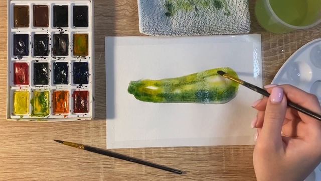 Как нарисовать кабачок карандашом и акварелью начинающим | Рисунок для детей смотреть онлайн