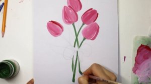 Открытка на 8 марта ? Как нарисовать тюльпаны гуашью?? Подробный урок ?