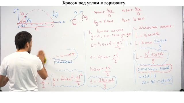 Урок № 8. Бросок под углом к горизонту. Кинематика. Теория. ЕГЭ смотреть онлайн