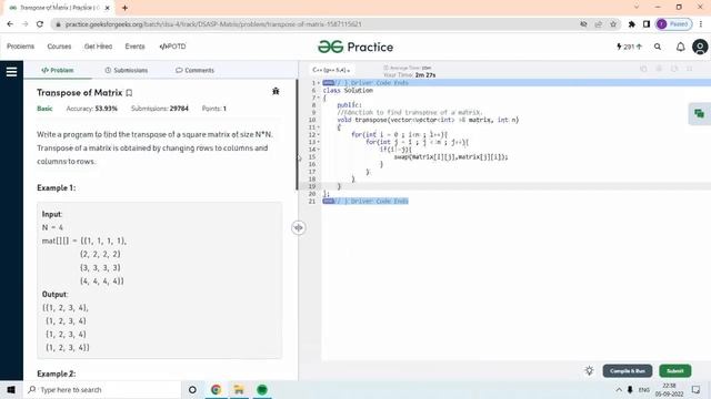 matrix problems dsa transpose matrix смотреть онлайн