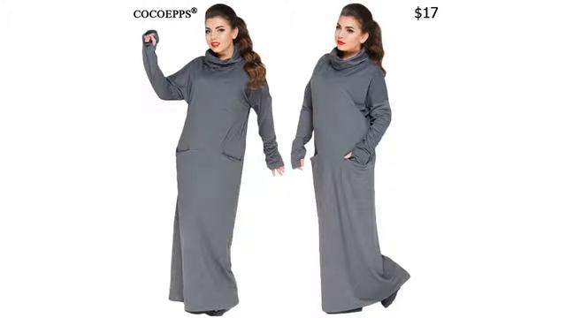 Одежда с AliExpress. Свободные длинное платье осень зима с длинными рукавами больших размеров. смотреть онлайн