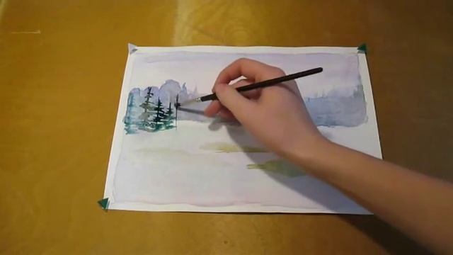 Как нарисовать пейзаж с елями смотреть онлайн