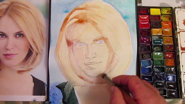 Как рисовать ПОРТРЕТ ДЕВУШКИ АКВАРЕЛЬЮ. Урок 68. How to Draw a GIRL WATERCOLOR PORTRAIT. смотреть онлайн