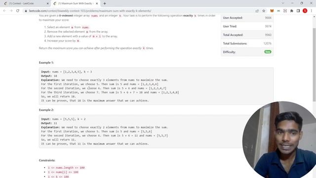 Maximum Sum With Exactly K Element || Biweekly Contest 103 || Solution Explain смотреть онлайн
