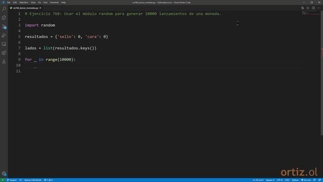 Python - Ejercicio 768: Usar el Módulo random para Generar 10000 Lanzamientos de una Moneda смотреть онлайн