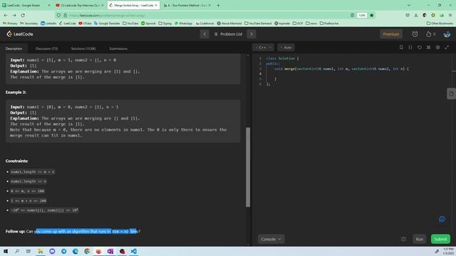 Merge Sorted Array || Leetcode top Interview Questions Playlist || Leetcode Easy смотреть онлайн