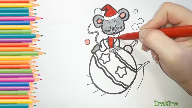 Рисуем раскраски с БЛЁСТКАМИ! Мышонок и Елочный шарик! Учим цвета на русском языке! смотреть онлайн