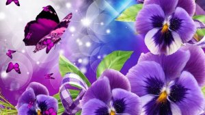 Футаж фоновый с фиалками и бабочками, для видеомонтажа