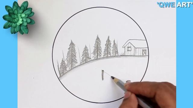 Landscape Drawing in a circle for beginners. Pencil Sketch Tutorial смотреть онлайн