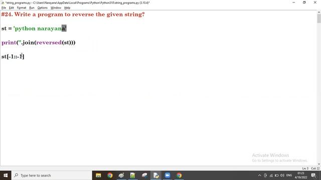 #24: Python String: Reverse the string || Mr. Narayana || Narayana Tech House || 9010607010 смотреть онлайн