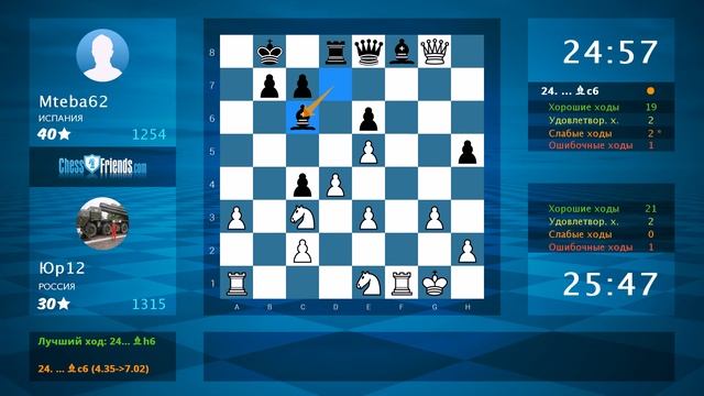Анализ шахматной партии: Юр12 - Mteba62, 1-0 (по ChessFriends.com) смотреть онлайн