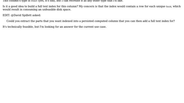 Full text index for a column that stores json which contains guid - Is this a good idea,... смотреть онлайн