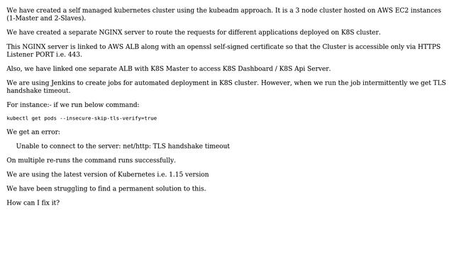Kubernetes Net/http: TLS Handshake Timeout