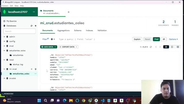 Crud en Mongo Shell, en compas, y en un crud físico