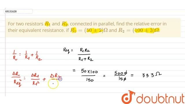 For two resistors `R_1` and `R_2`, connected in parallel, find the relative error in their смотреть онлайн