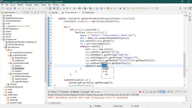 8. E-Commerce Shopping Cart Show All Cart Products Inside Cart Page in JSP and Servlet смотреть онлайн