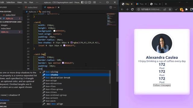 Claymorphism Tutorial | how to make profile card in html and css | HTML CSS Tutorial смотреть онлайн