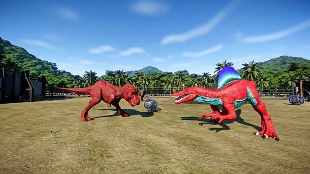 Red T-Rex vs Red Prototype Spinosaurus Hunting & Fight Jurassic World Evolution Dinosaurs Fightin смотреть онлайн