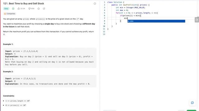 Leetcode Blind 75 Java Best Time to Buy and Sell Stock 121 Solved In Java Time and Space Complexity смотреть онлайн
