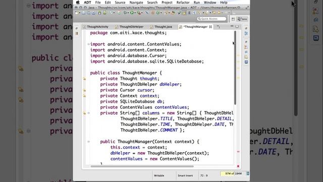 Android SQlite DB example to create Thought App pt 1 смотреть онлайн