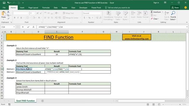 FIND Function In Microsoft Excel
