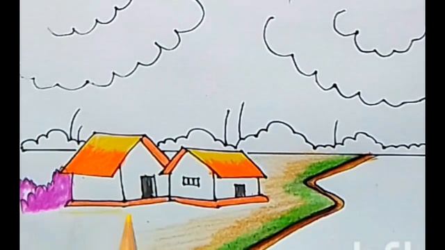 Beautiful village scenery drawing step by step// gramer desso aka// Village drawing easy// Art vide смотреть онлайн