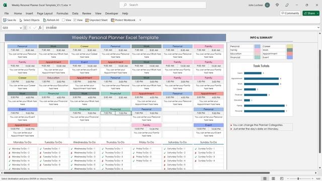 Weekly Personal Planner Excel Template смотреть онлайн