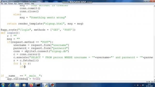 Login page in Python flask with sqlite3 database connectivity