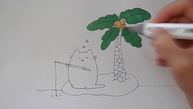 Как нарисовать КОТА ПУШИНА НА ОСТРОВЕ, Рисуем Просто/878/How to draw a PUSHIN CAT ON an ISLAND смотреть онлайн