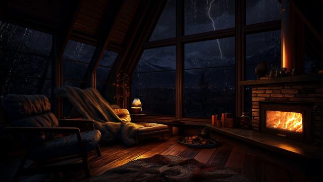 Cozy Room Rain Ambience With Crackling Fire | Relaxing Night Sounds