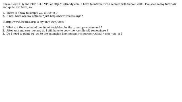 Questions about setting up PHP-ODBC driver for remote SQL-Server-2008 connection on CentOS-6 смотреть онлайн