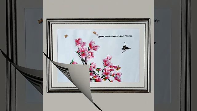 Ручная вышивка шелком МАГНОЛИЯ С БАБОЧКАМИ смотреть онлайн