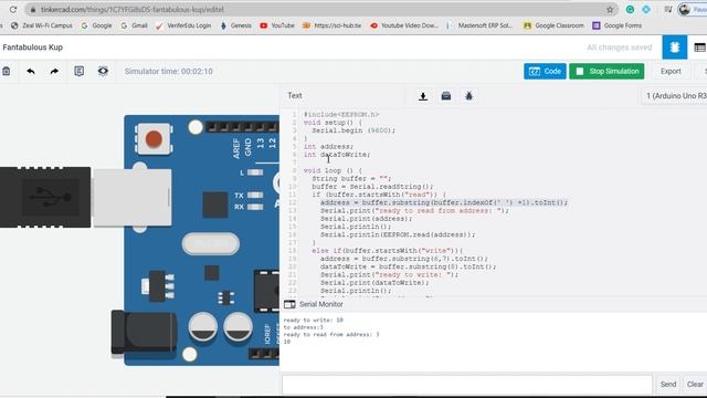 Access data in EEPROM using Tinkercad Circuit simulator смотреть онлайн
