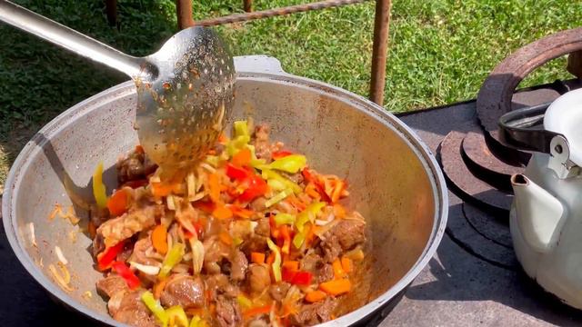 Shish Kebab From Fresh Potatoes With Fat Tail. Roast Beef.