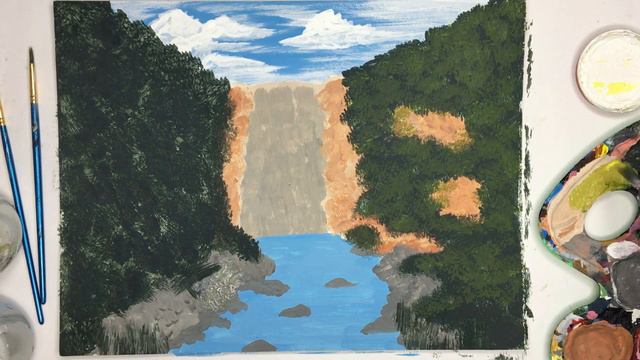 Como Pintar un Paisaje con Cascada ( Pintura Acrílica ) смотреть онлайн
